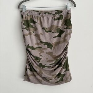 Womens Sundry Tan Olive Green Camo Elastic Waist Ruched Pencil Skirt 3 US/Medium